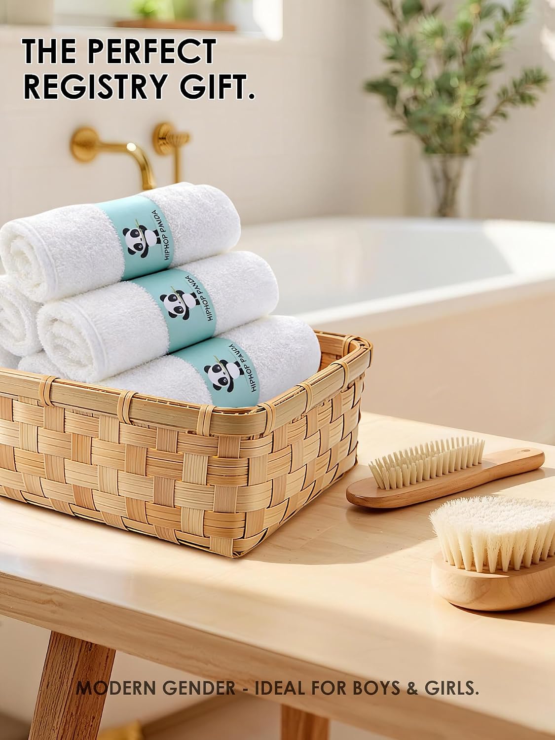 HIPHOP PANDA Baby Washcloths, Rayon Made from Bamboo - 2 Layer Ultra Soft Absorbent Newborn Bath Face Towel - Reusable Baby Wipes for Delicate Skin - White, 6 Pack