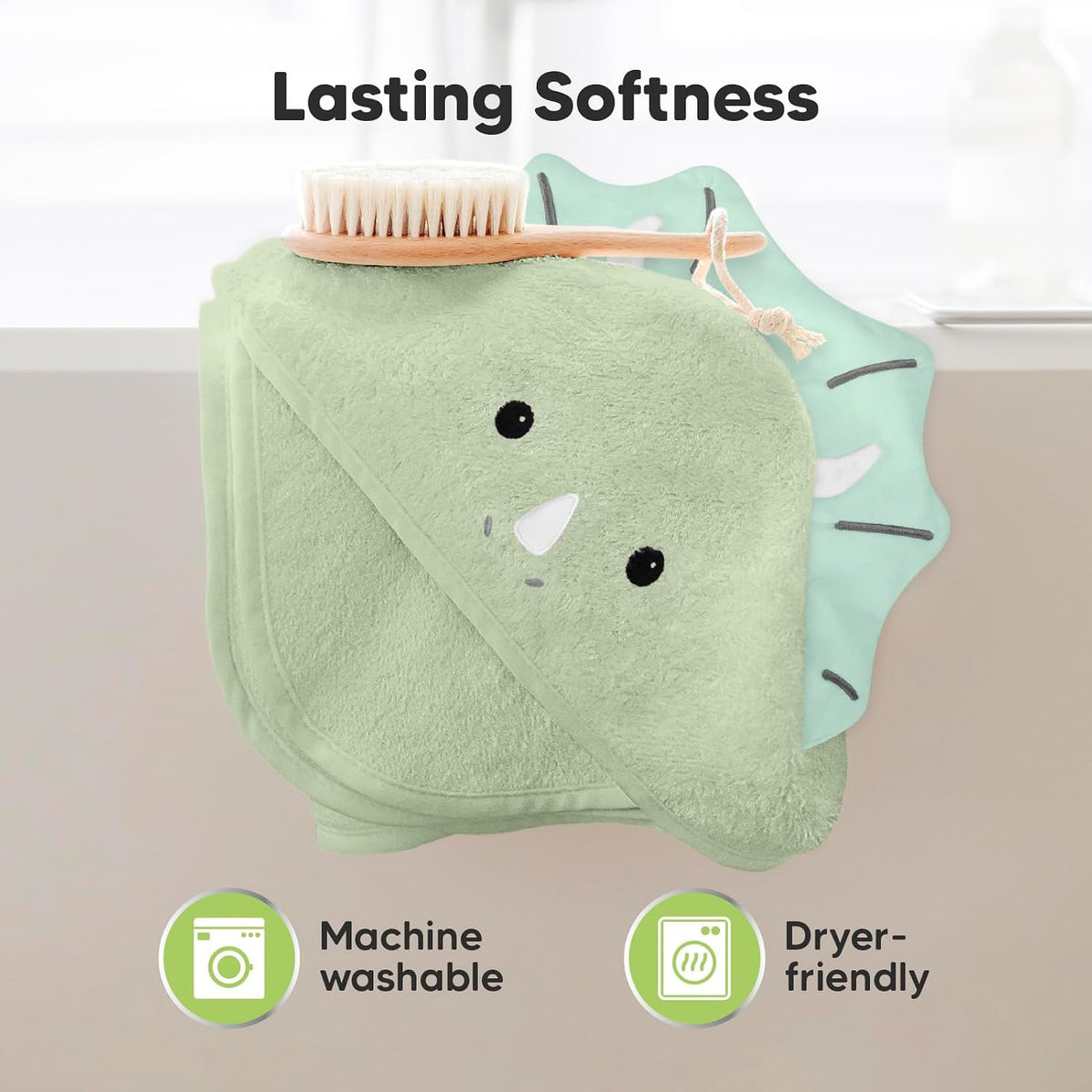 KeaBabies Hooded Baby Towel for Newborn, Baby Towels (Triceratops, 35x35)