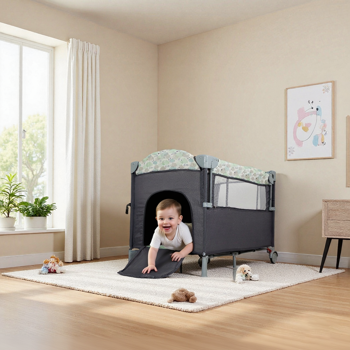 Steanny Pack 'n Play Foldable Playard with Bassinet Bedside Sleeper, Suitable for Unisex Newborns to Toddlers