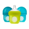 Boon Nursh Reusable Silicone Pouch Baby Bottle, Air-Free Feeding, Blue Multi Pack 4 Oz 3 Pk