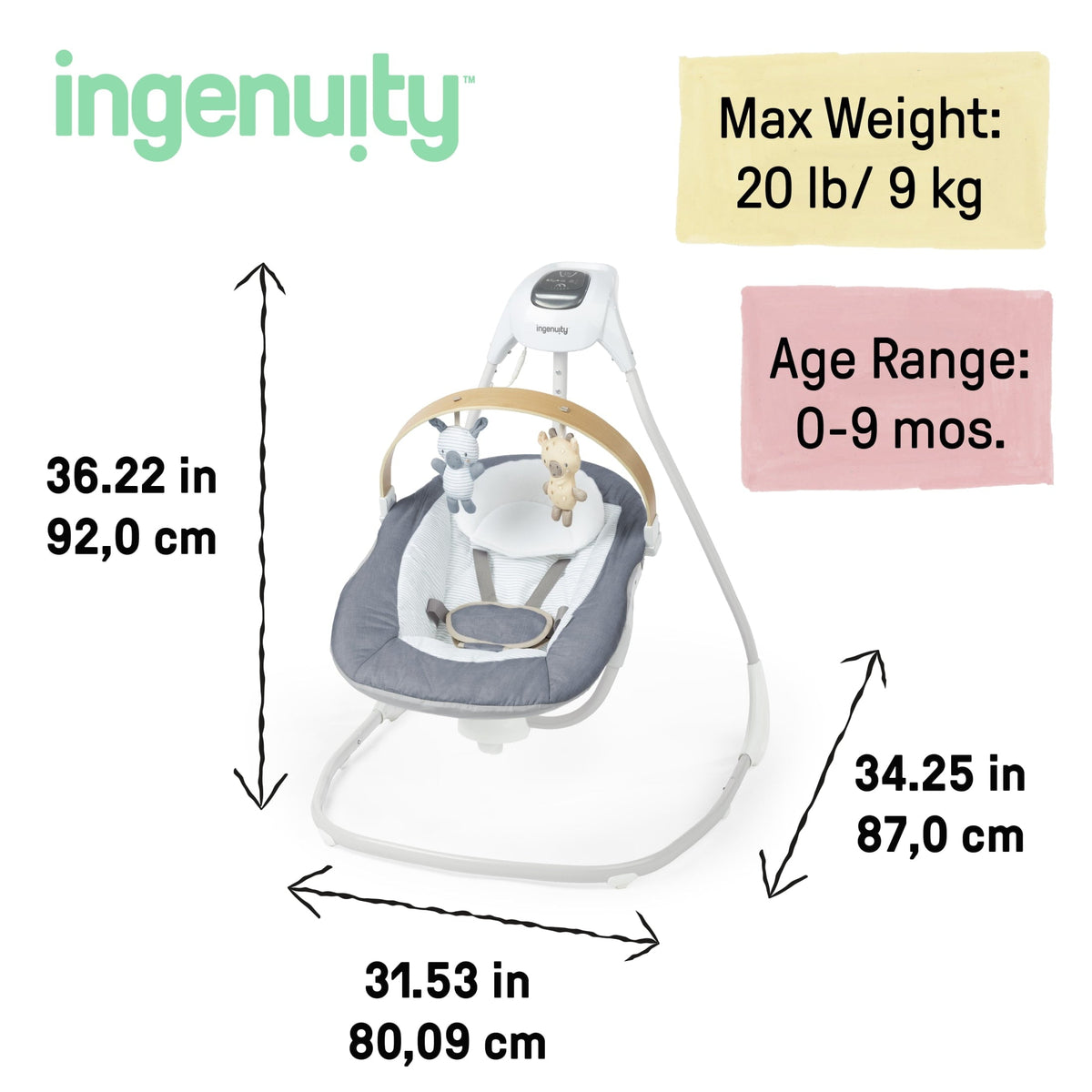 Ingenuity SimpleComfort Compact Soothing Baby Swing for Infants, Blue