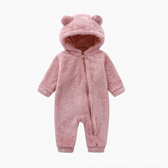 WOYY Girls -Lined Romper Hooded Zipper Jumpsuit Fuzzy Onesies, Sizes 12-18M