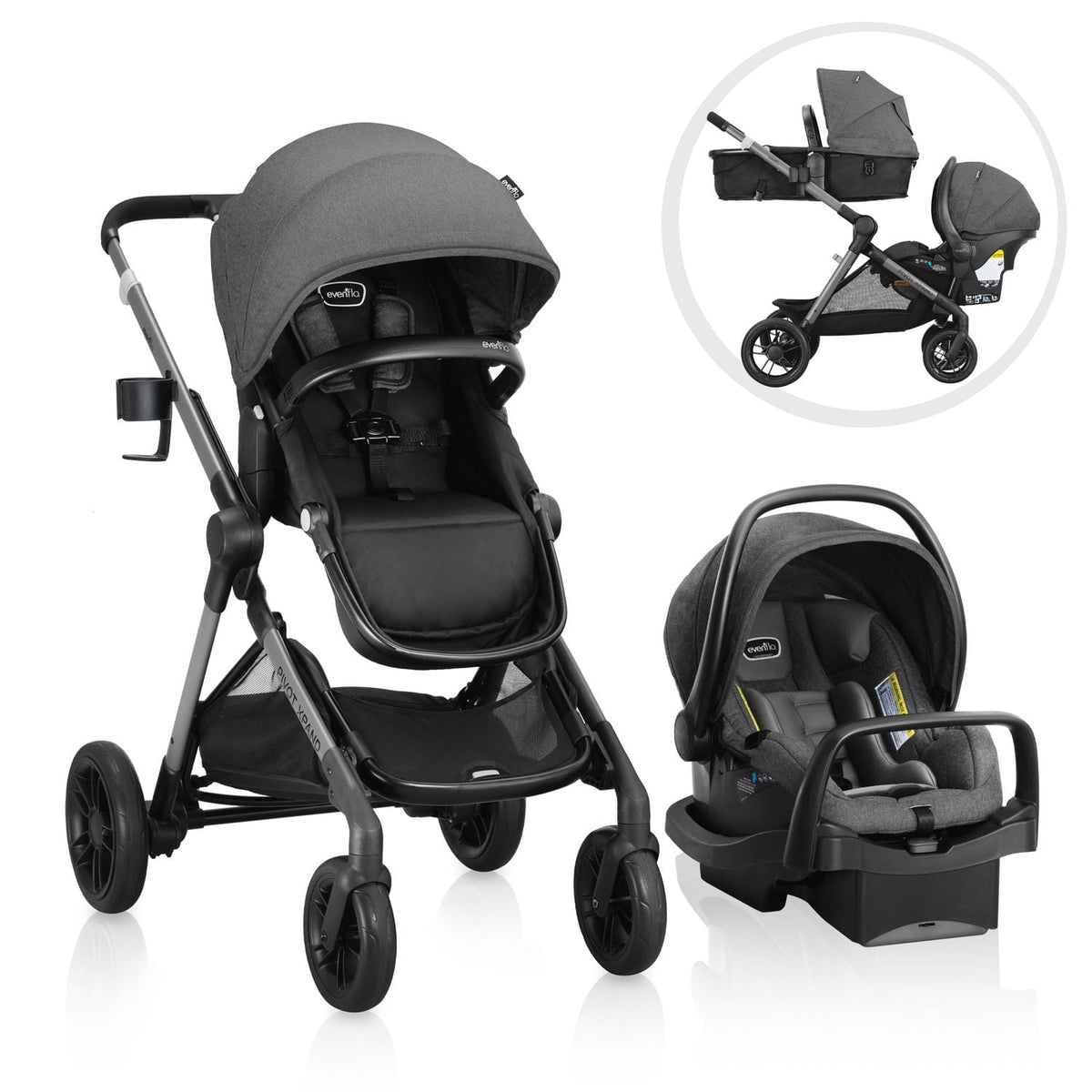 Evenflo Pivot Xpand Modular Travel System with LiteMax Infant Car Seat (Sabino Gray)