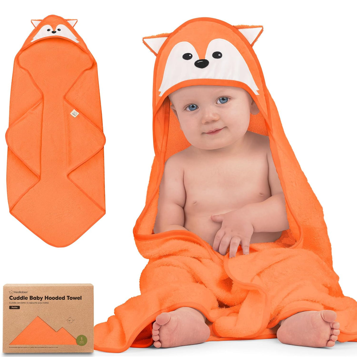 KeaBabies Hooded Baby Towel for Newborn, Baby Bath Towels (Fox, 30x30)