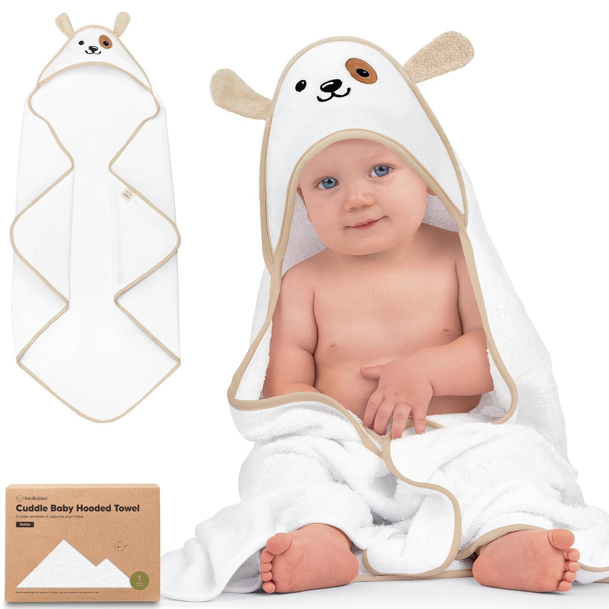 KeaBabies Hooded Baby Towel for Newborn, Baby Bath Towels (Dog, 30x30)