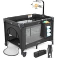 Vomeast Baby Playard,Portable Baby Bassinet Pack and Play with Mattress and Toy Bar,Foldable Bassinet Crib,0-5 Months,Black