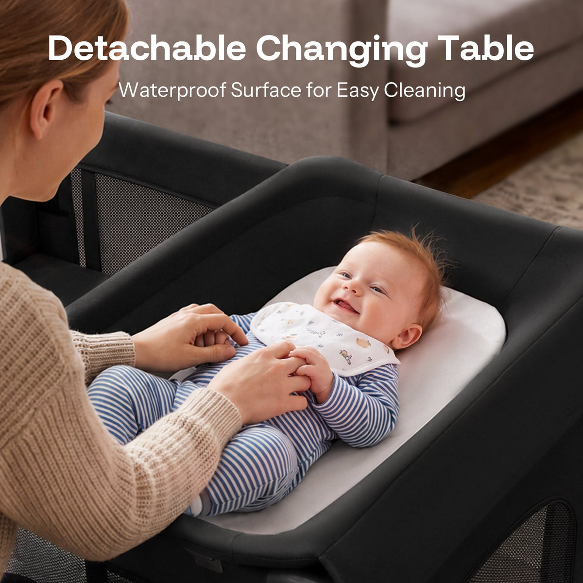 HARPPA 5-in-1 Baby Bassinet with Playard & Changing Table for Infants, Black