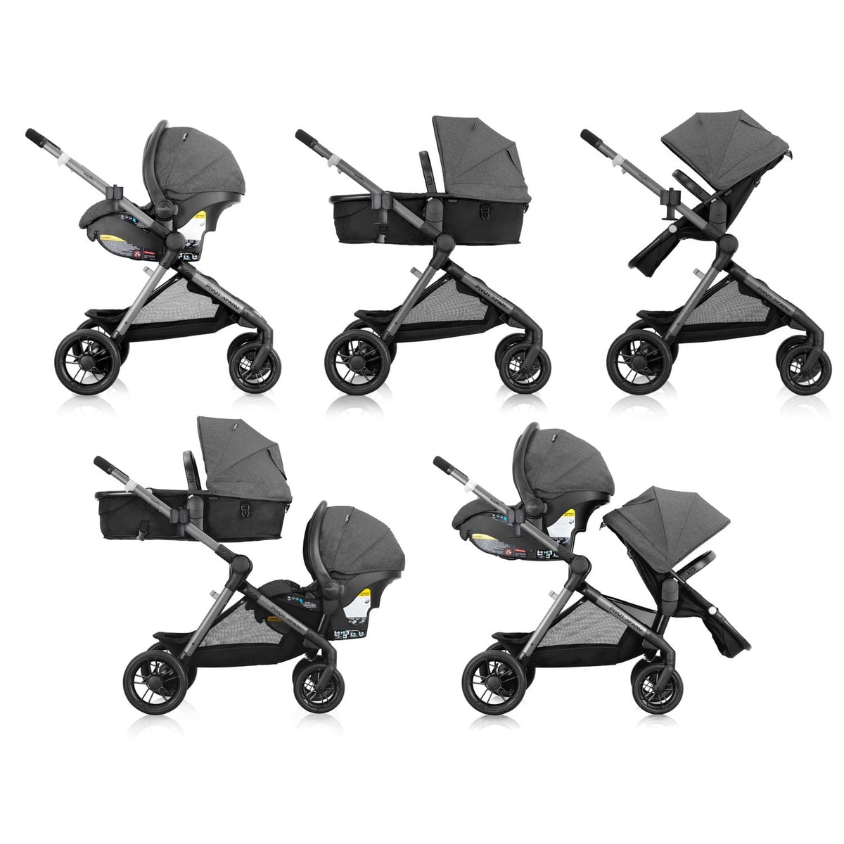 Evenflo Pivot Xpand Modular Travel System with LiteMax Infant Car Seat (Sabino Gray)