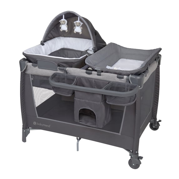 Baby Trend Simply Smart 2.0 Nursery Center Playard with Napper, Changer, Bassinet and Travel Bag, Shale Grey