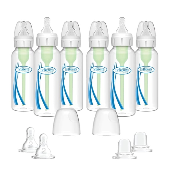 Dr. Brown's Natural Flow Anti-Colic Options+ Narrow Baby Bottle, 8oz, Slow Flow, 0m+, 6 Pack