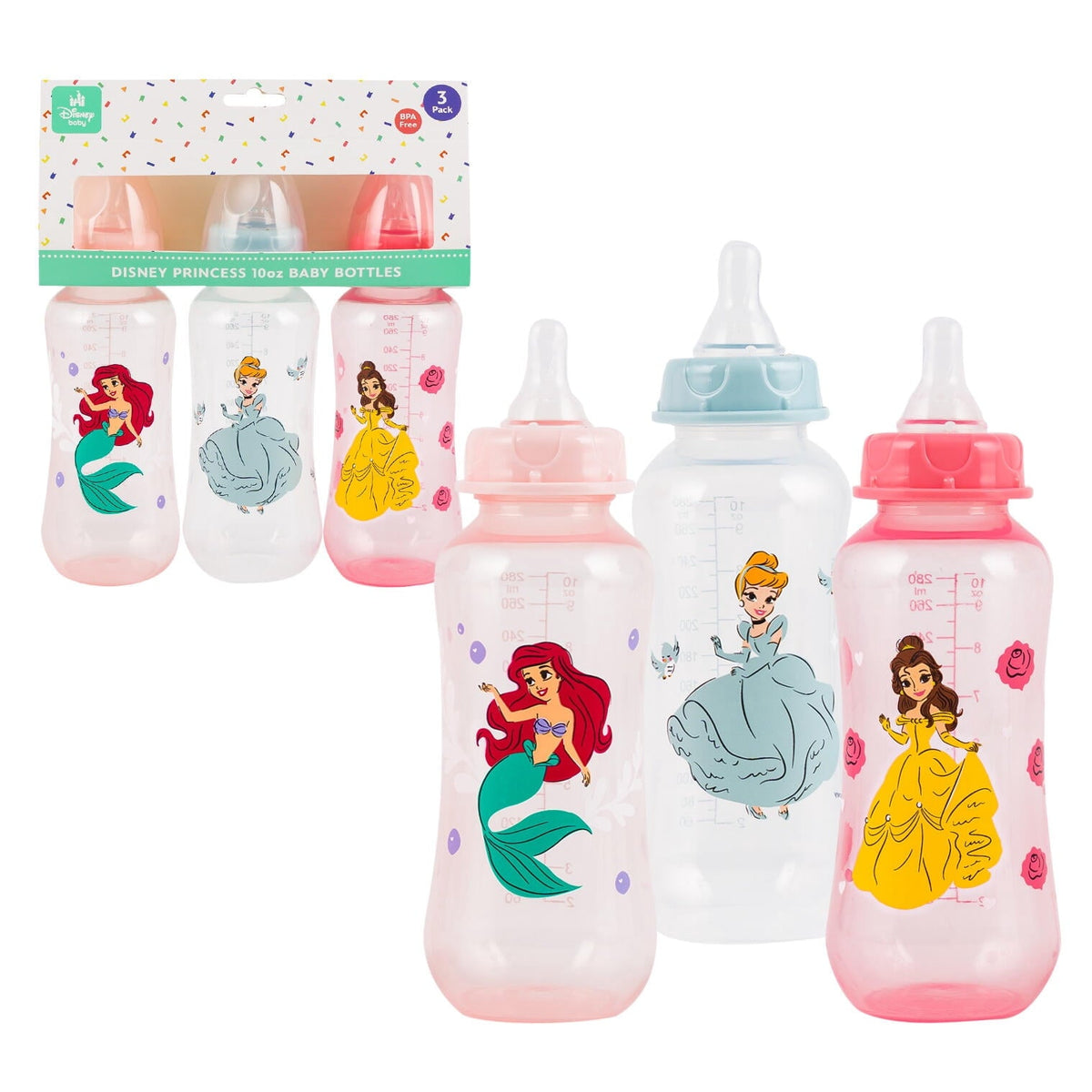 Disney Baby Disney Princess Baby Bottles - 10oz - 3 Pack - BPA Free - Assorted Colors