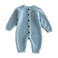GiLiling Newborn Baby Solid Furry Plush Jumpsuit Winter Warm Comfy Soft Stretchy Knitted Sweater One Piece Outfit Romper (Blue, 12-18 Months)