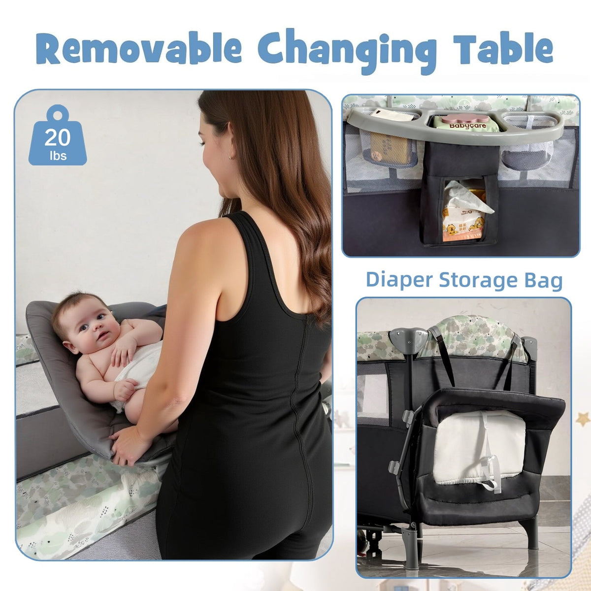 Steanny Pack 'n Play Foldable Playard with Bassinet Bedside Sleeper, Suitable for Unisex Newborns to Toddlers
