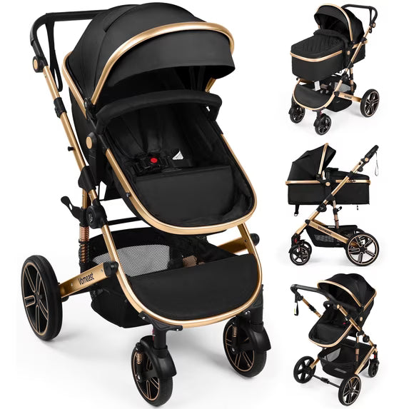 Vomeast Baby Stroller, Foldable Aluminum Alloy Stroller with Reversible, Travel Stroller for Newborn Infant, Black