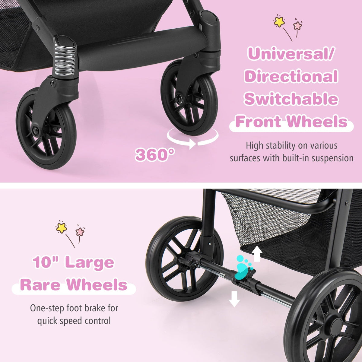 Babyjoy 2 in 1 Foldable Baby Stroller Kids Travel Newborn Infant Buggy Pushchair 22 lbs Black
