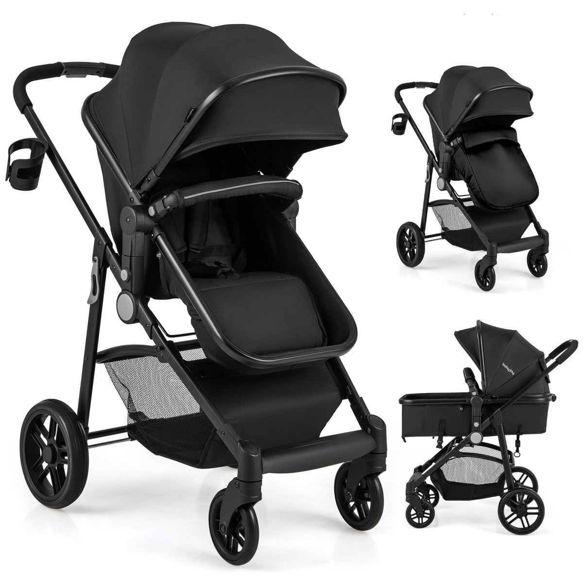 Babyjoy 2 in 1 Foldable Baby Stroller Kids Travel Newborn Infant Buggy Pushchair 22 lbs Black