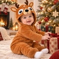 OJSFQUFP Baby Reindeer Toddler Fuzzy Plush Hooded Zipper Jumpsuit Infant Christmas Cosplay Romper