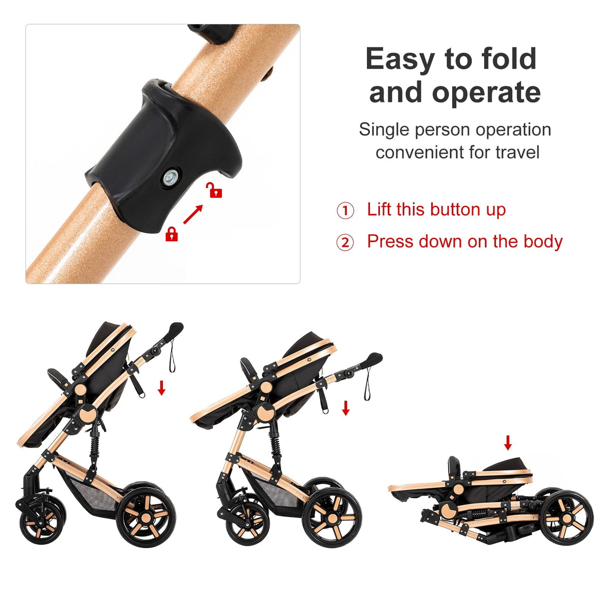Prokoke Travel Systems Baby Stroller Support One-Touch Folding for Newborns and Toddlers,Reversible Basket & Pram,Lightweight,Unisex(Black)