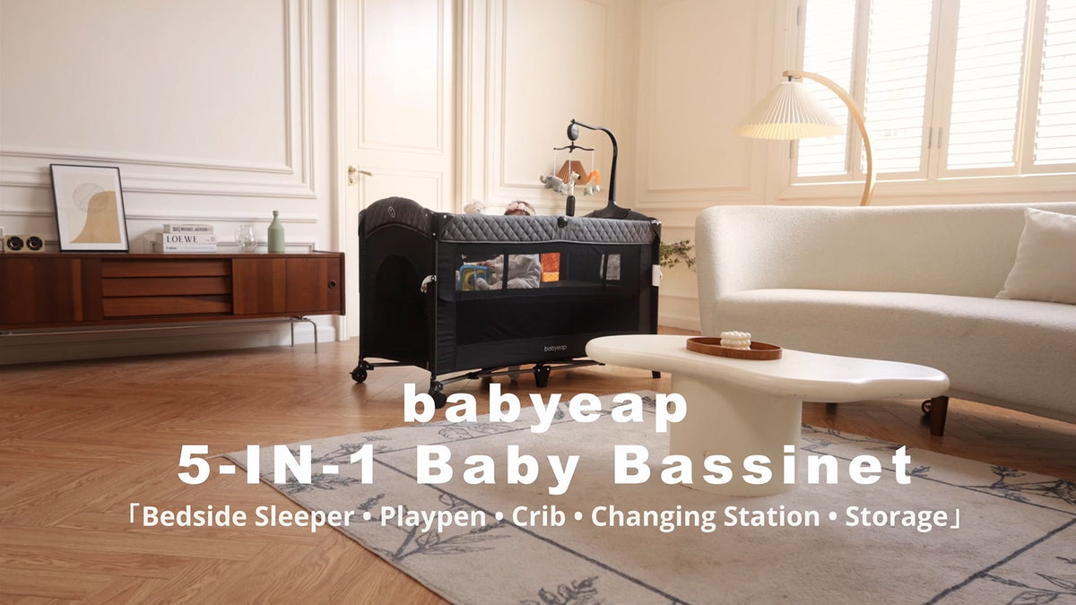 Babyeap 5-in-1 Baby Bassinet with Playard Mode & Changing Table, Bedside Sleeper for Newborns and Infants, Black