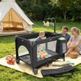 Vomeast Baby Playard,Portable Baby Bassinet Pack and Play with Mattress and Toy Bar,Foldable Bassinet Crib,0-5 Months,Black
