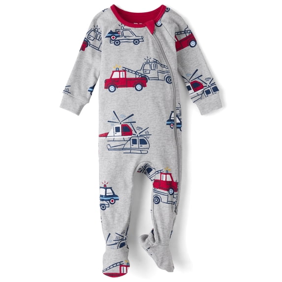 The Children's Place Baby And Toddler Boys Long Sleeve Rescue Vehicle Snug Fit Footed PJs, Sizes 0-3M-5T