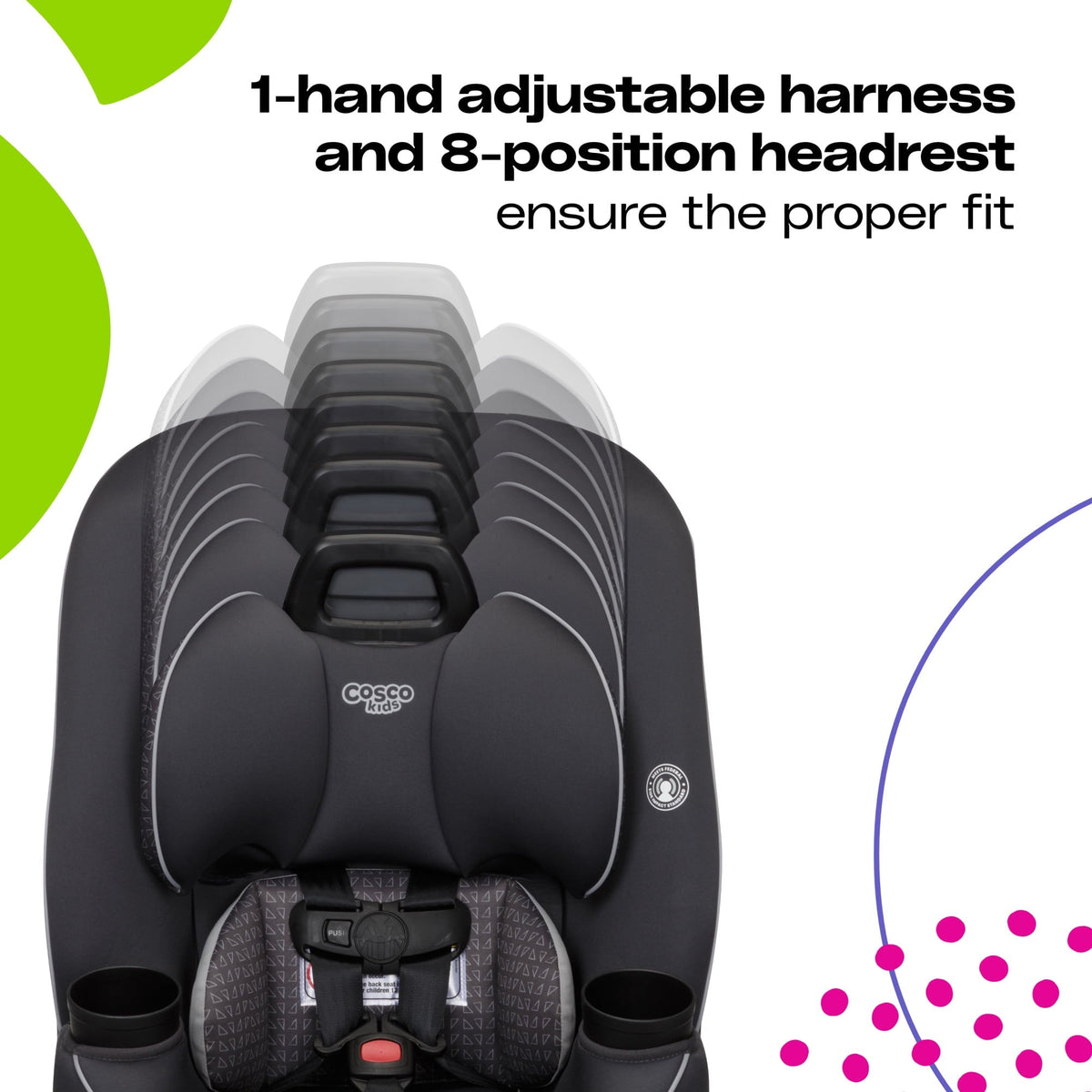 Cosco Kids Easy Elite Slim All-in-One Convertible Car Seat, Grey Glyphs