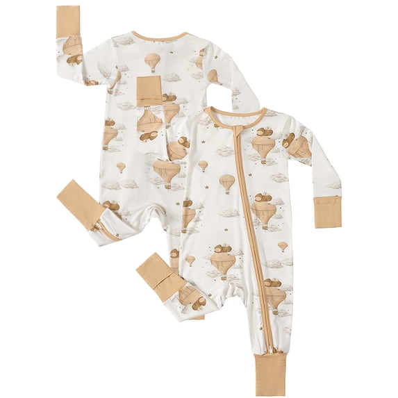 QEFJNO Bamboo Viscose Baby Boys One-Piece Footies Pajamas, Zipper Romper with Mitten, Footless Sleepers - Balloon