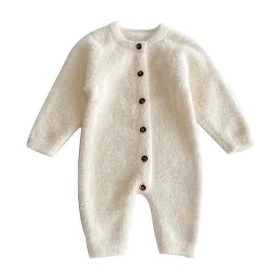 GiLiling Newborn Baby Solid Furry Plush Jumpsuit Winter Warm Comfy Soft Stretchy Knitted Sweater One Piece Outfit Romper (Beige, 12-18 Months)
