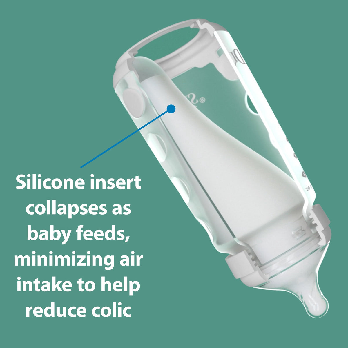 Dr. Brown's Silicone Baby Bottle with Collapsible Insert Designed to Reduce Colic, 9 oz with Wide-Neck Level 2 Medium Flow Nipple, BPA-Free, 3m+, Blue, 1-Pack