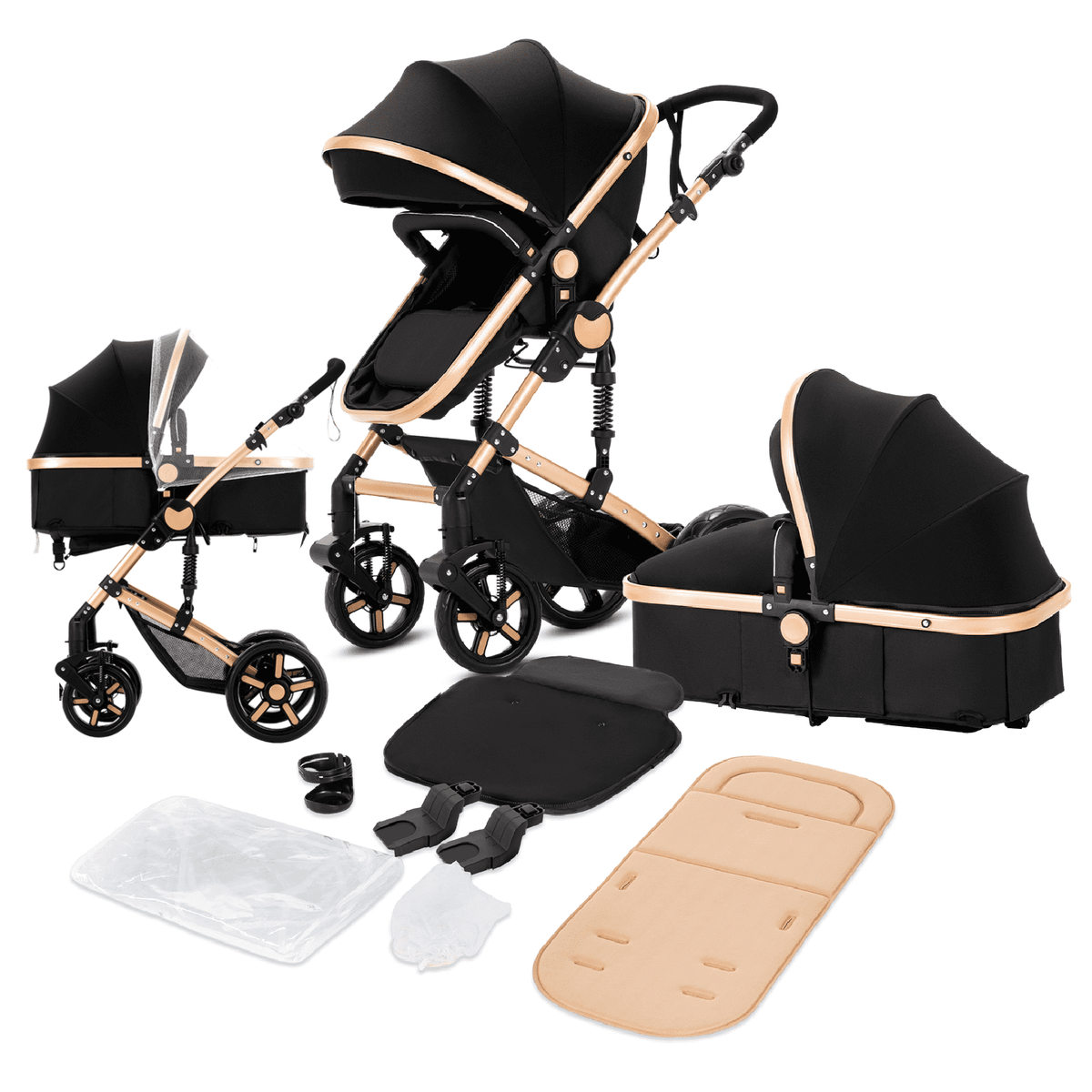 Prokoke Travel Systems Baby Stroller Support One-Touch Folding for Newborns and Toddlers,Reversible Basket & Pram,Lightweight,Unisex(Black)