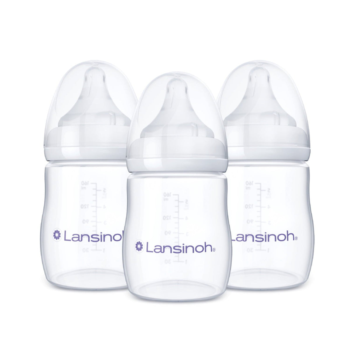 Lansinoh Anti-Colic Baby Bottles, BPA-Free Plastic, 5oz, 3pk, Slow Flow Nipples (Size S), Breastfeeding Bottle, NaturalWave Design, Baby Essentials