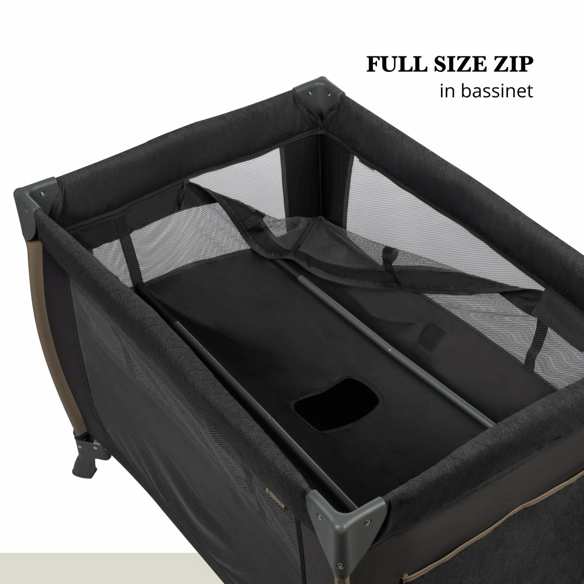 Monbebe Play Yard – Full-Size Rocking Bassinet, Removable Changer & Toy Bar – Castle Point
