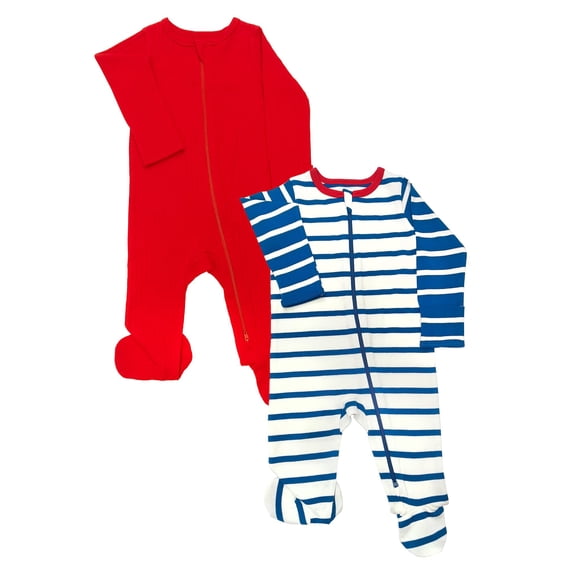 Wonder Nation Organic Cotton Baby 2-pack two-way zipper footed Sleep n Play Pajamas, Sizes Preemie-6/9 Months