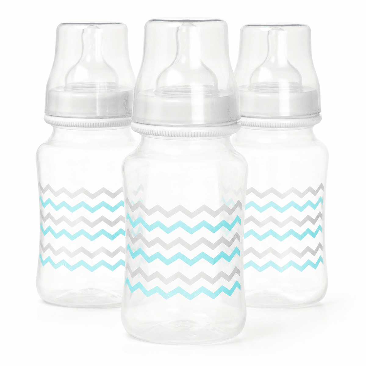 Cribmates Wide Neck Baby Bottles, Elephant Zigzag Teal/Grey, 3 Pack