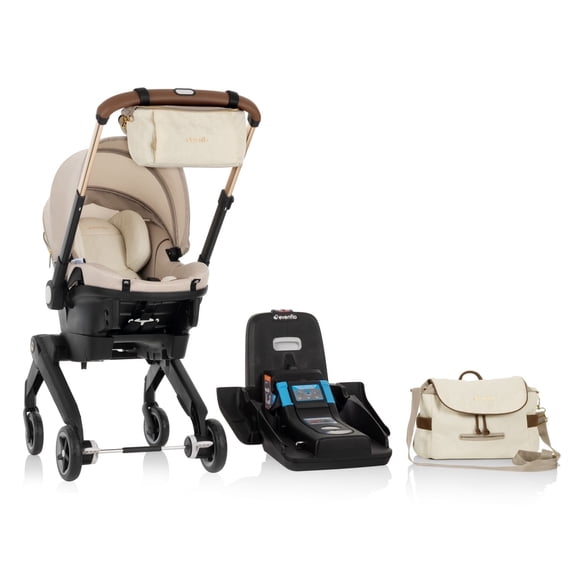 Evenflo Shyft DualRide Infant Car Seat and Stroller Combo with Green & Gentle Fabric, Champagne