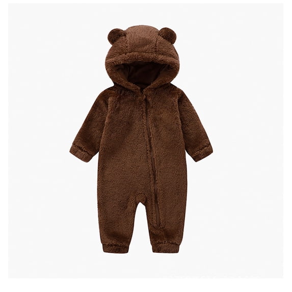 WOYY Girls -Lined Romper Hooded Zipper Jumpsuit Fuzzy Onesies, Sizes 9-12M