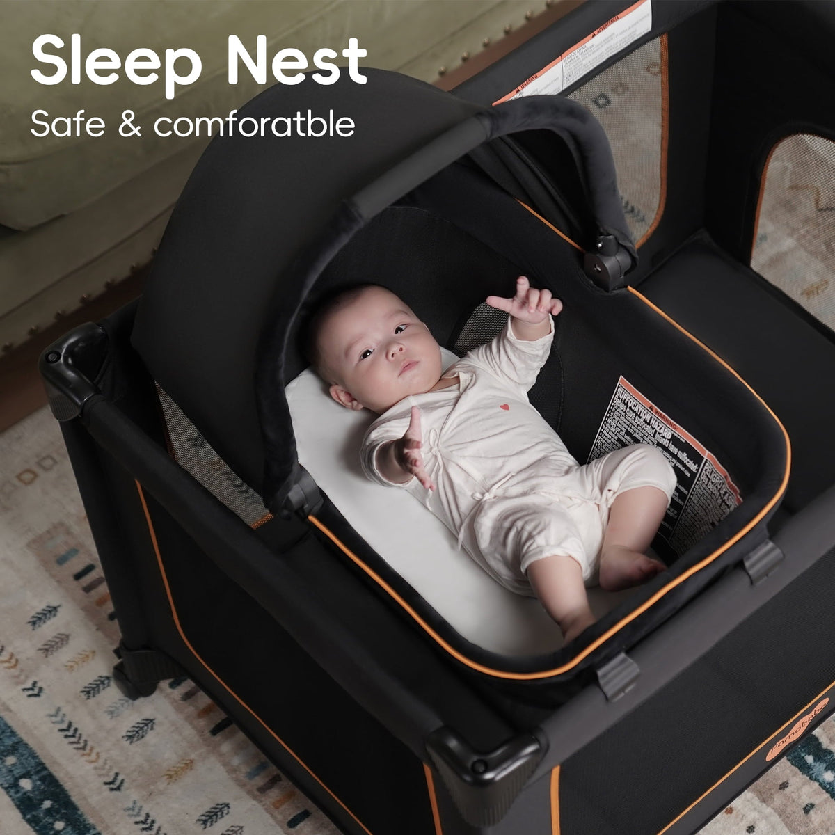 Pamo Babe Baby Playard Magic Fold 1 Step Bassinet & Changing Table for Newborn, 4-Panels (Black)