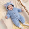 Ruyang Baby Rhino Animal Hooded Romper Infant Soft Fuzzy Fleece One Piece Jumpsuit Full Zip Warm Casual Newborn Outfit