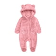 Baby Furry Jumpsuit Boys Girls Cute Bear Onesie Zipper Long Sleeve One-Piece Romper Hoodie Outwear Snowsuit