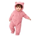 Baby Furry Jumpsuit Boys Girls Cute Bear Onesie Zipper Long Sleeve One-Piece Romper Hoodie Outwear Snowsuit