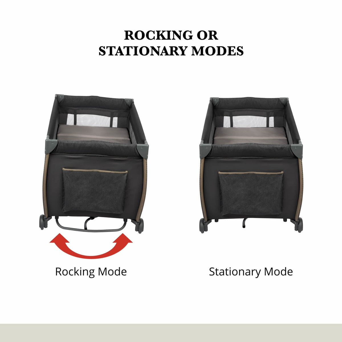 Monbebe Play Yard – Full-Size Rocking Bassinet, Removable Changer & Toy Bar – Castle Point