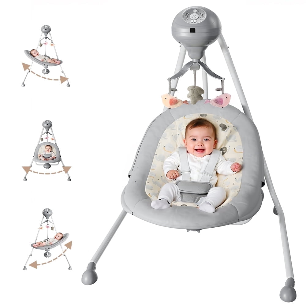 Baby Swing for Infants, Caveen Electric Baby Rocker with 360° Rotatable Seat, 2 Swing Directions, 3 Rotating Toys, for 0-6 Months, Grey