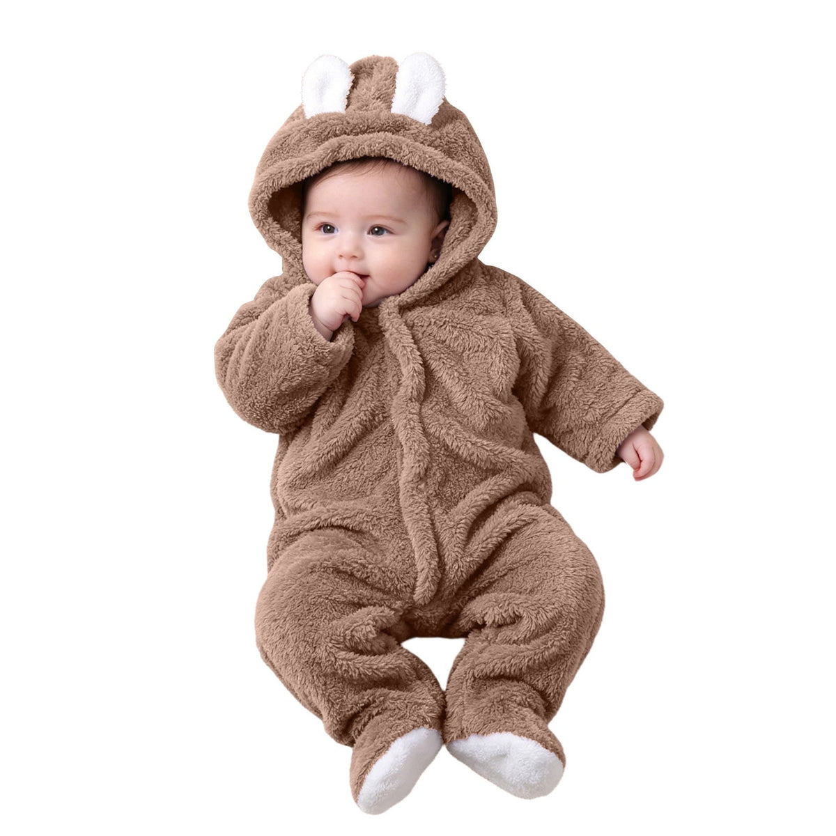 vdgthytj Newborn Boys Girls Fuzzy Jumpsuits Long Sleeve Winter Warm Cute Ears Loungewear Sleepwear Footed Rompers(3-6 Month,Khaki)