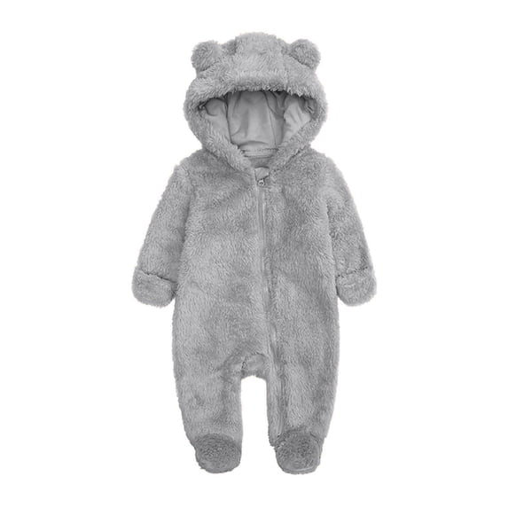 fatyb Newborn Baby Fleece Hooded Jumpsuit Fuzzy Footie Romper Kids Soft Winter Thermal Outwear Clothes