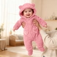Baby Furry Jumpsuit Boys Girls Cute Bear Onesie Zipper Long Sleeve One-Piece Romper Hoodie Outwear Snowsuit