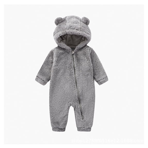 WOYY Girls -Lined Romper Hooded Zipper Jumpsuit Fuzzy Onesies, Sizes 12-18M
