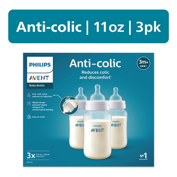 Philips Avent Anti-colic Baby Bottles, 11oz, 3pk, Clear, SCY106/03