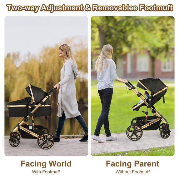 Vomeast Baby Stroller, Foldable Aluminum Alloy Stroller with Reversible, Travel Stroller for Newborn Infant, Black
