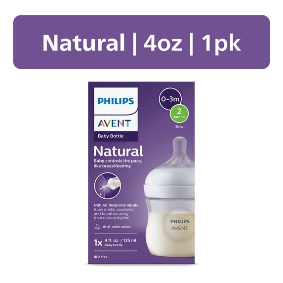 Philips Avent Natural Baby Bottle with Natural Response Nipple (Slow Flow, Flow 2), SCY900/91