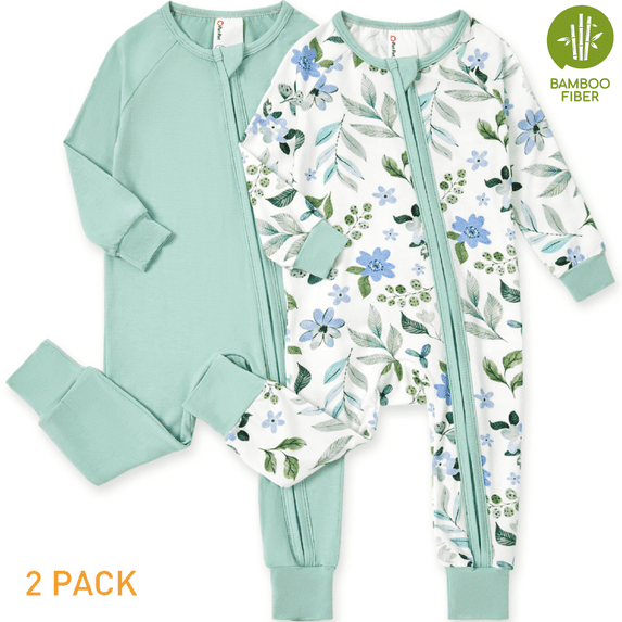 PatPat Baby Girl Clothes Viscose from Bamboo Snug Fit Footless Zip Bodysuits Sleep N Play Pajamas Baby Girl Gifts 2Pack,0-24 Months
